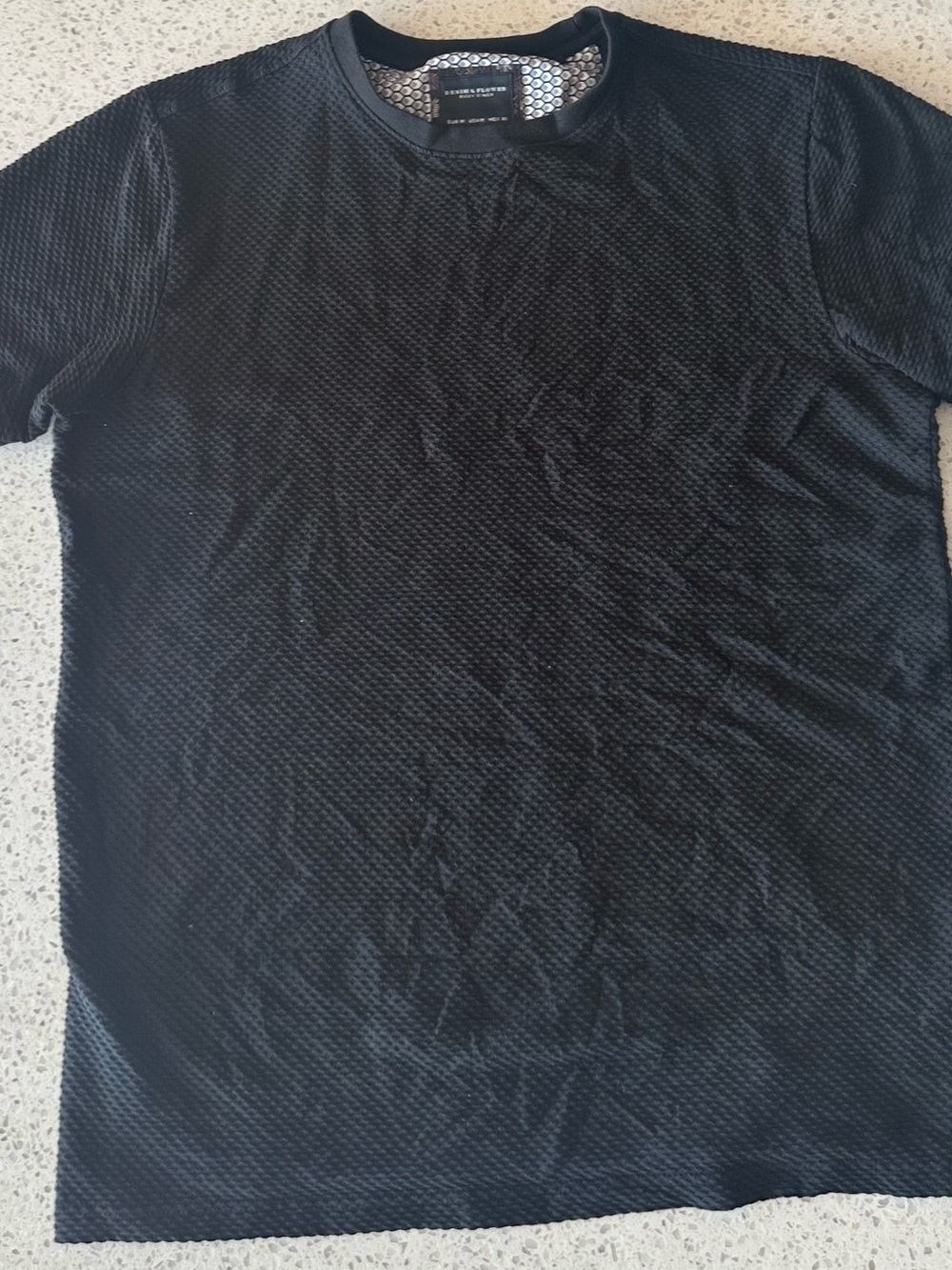 Denim & Flower Black Textured Crew Neck Tee